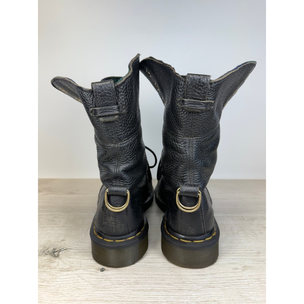 r Martens Aimilita Black Pebbled Leather Plaid Lined Fold Down Combat Boots US 7 - Picture 8 of 10
